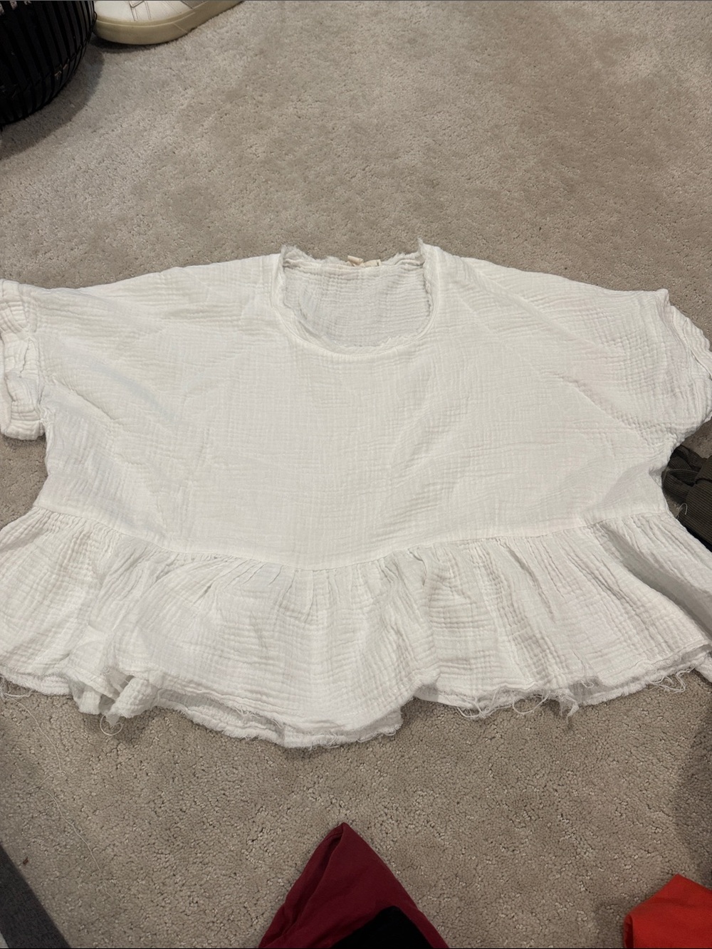 Relaxed White Gauze Ruffle-Hem Tunic Top